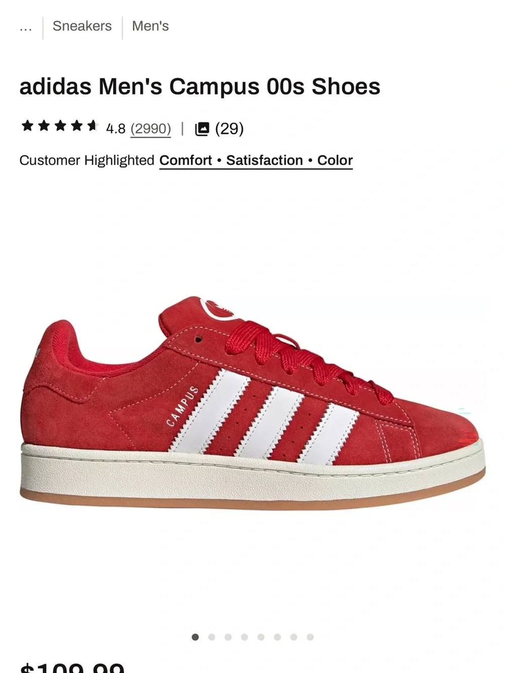 adidas Mens Campus Suede Sneakers in Red and White